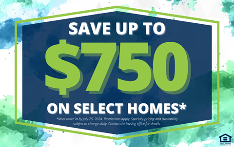 save up to 50 on select homes with a blue and green sign